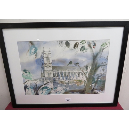 21 - Ludwin Krzysztf, (Contemporary): Westminster Abbey, watercolour, signed, (34cm x 52cm)