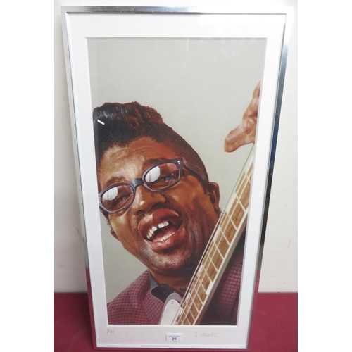 26 - Sebastian Kruger, Bo Diddley, limited edition print no 3/99, signed in pencil, (60cm x 30cm)