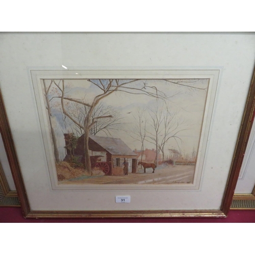 31 - A. Goodfellow (EXB. 1880 - 1893): The Smithy, watercolour, signed and dated 1866, (25cm x 33cm)