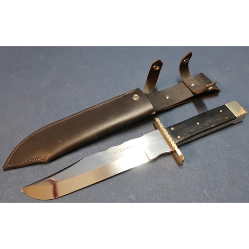 110 - Extremely large Sheffield made Bowie knife by R. Cooper with 10 inch blade, brass crosspiece and two... 