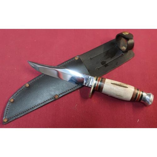 44 - J Nowill and Sons of Sheffield sheath knife 4.5 inch swollen sambar horn grip