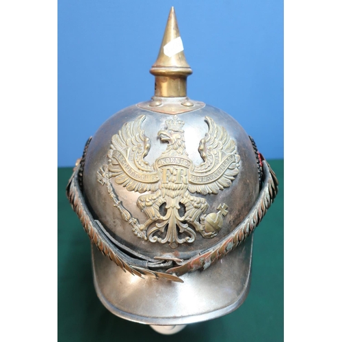 1 - Circa WWI Prussian pikelhaube full bodied steel helmet with lobster style tail with central brass cr... 
