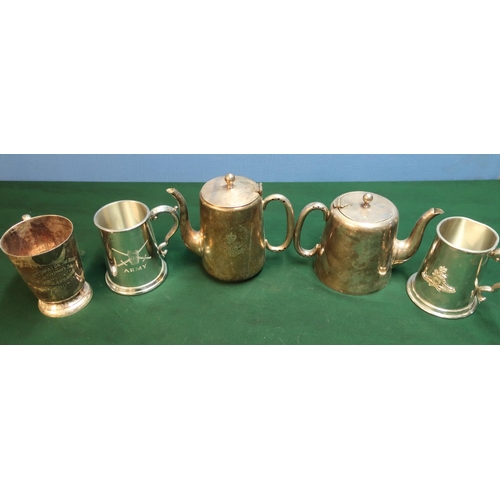 19 - selection of silver plated regimental silverware including army tankards, Royal Artillery mess teapo... 