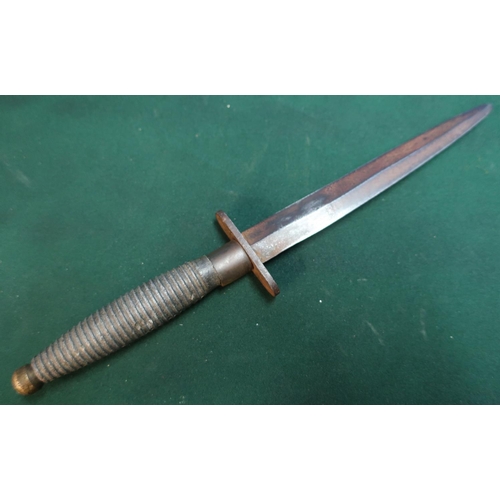 24 - Unusual fairbairn sykes type commando knife with 6 inch blade and ribbed grip