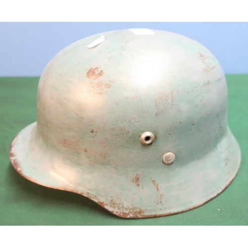5 - WWII period Hungarian steel helmet complete with leather liner in blue/grey finish, complete with ch... 
