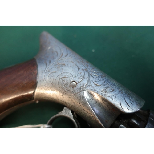 54 - Unusual 19th C long barreled American 6 shot pepperbox revolver with 6.5inch barrel cylinder and saw... 