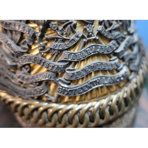 6 - 16th  Lancers helmet with original carry tin, engraved Lieut H.L. Evans 16th Lancer (listed for cons... 