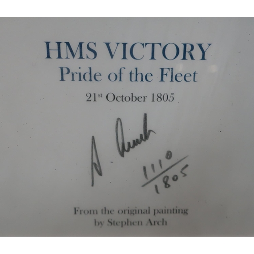 61 - Framed and mounted print of HMS Victory-Pride of the Fleet, 21st October 1805 from original painting... 