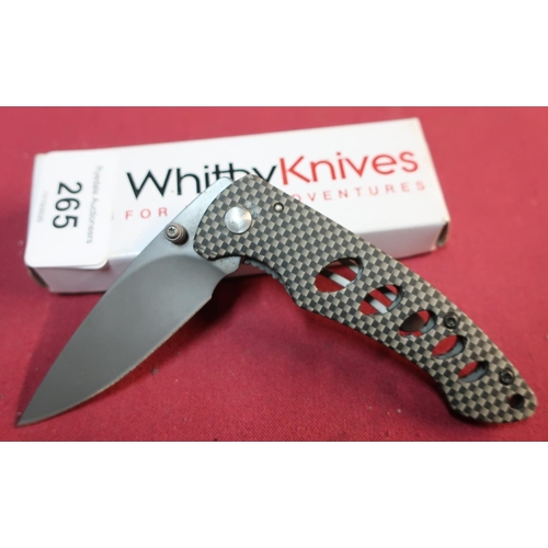 199 - Boxed as new Whitby Knives folding knife with 2 3/4 inch blade and pierced handle