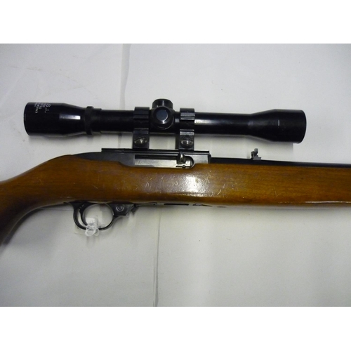 586 - Ruger Model 10/22 carbine .22 cal, mounted with ASI 4x32 scope, complete with box magazine, serial n... 