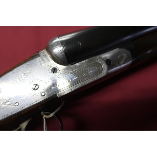 644 - 12B side by side sidelock shotgun by Charles Hellis & Son, with 28 inch barrels, choke 3/4 and 1/4, ... 