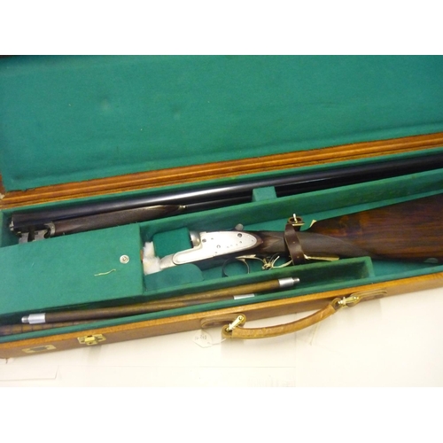 595 - Cased Charles Lancaster 12 bore side by side side-lock ejector shotgun with 30 inch barrels, choke 1... 