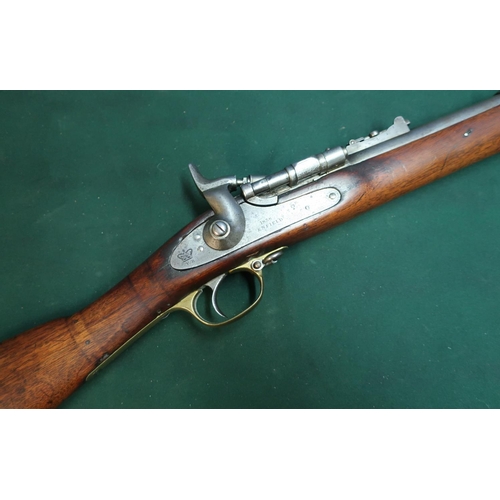 122 - Enfield Snider action three band rifle with 36 inch barrel with fixed foresights and adjustable rear... 