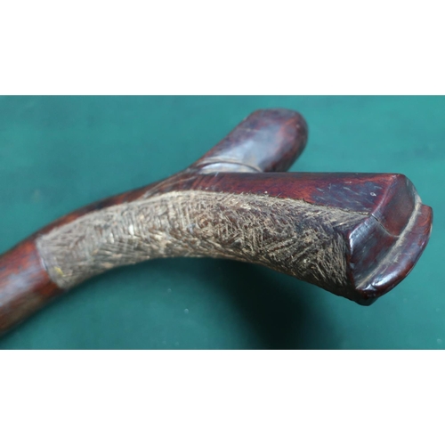 127 - Fijian type hard wood club, with carved and shaped head piece (overall length 90cm)