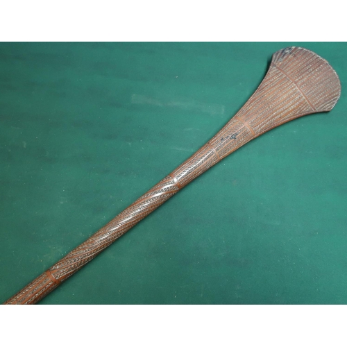 129 - Fijian type carved wooden club, with full body carving and flared head (overall length 81cm)