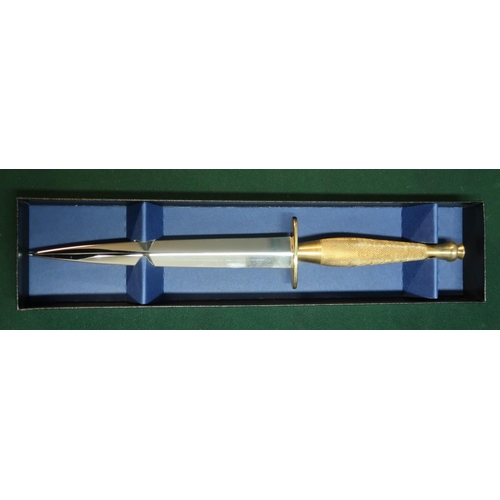 145 - Boxed as new presentation type J Nowill of Sheffield Fairbairn Sykes type commando knife with 7 inch... 