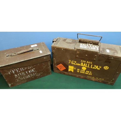 148 - Metal ammo tin and a metal & wooden 7.62 ammo case (2)