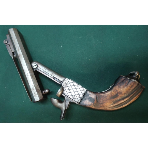 159 - Belgian pinfire double barrel pocket type pistol with 4.5 inch octagonal barrels with top sprung bay... 