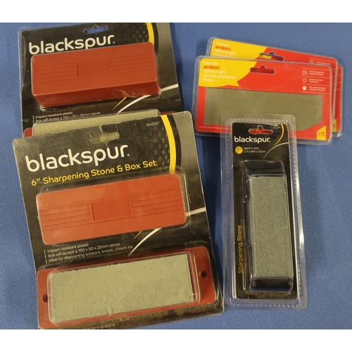 459 - Two boxed as new Black Spur 6 inch sharpening stone box sets, another Black Spur sharpening stone, a... 