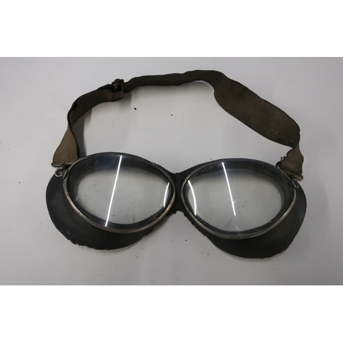 66 - Pair of Uvex style aluminium framed clear lens and grey elastic strap flying goggles, possibly Germa... 