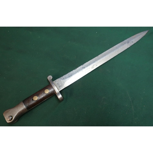 78 - Wilkinson of London bayonet with 12 inch double edged blade, with various stamp markings and two pie... 
