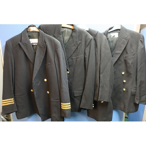 92 - Selection of various assorted naval military uniforms including blazers, jackets, etc with various i... 