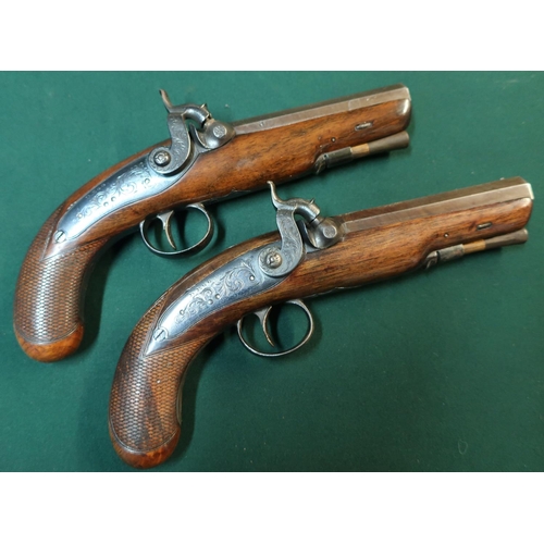 181 - Cased pair of percussion cap pistols by D. Egg, converted from flintlock, with 4 1/4 inch octagonal ... 