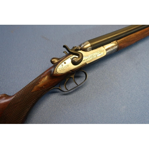 709 - Belgium Theate Freres 28B side by side hammer gun, the top rib with silver inlay 'Aco Fino', with 28... 