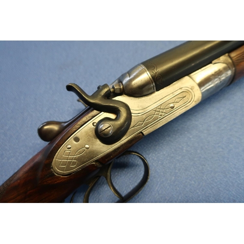 709 - Belgium Theate Freres 28B side by side hammer gun, the top rib with silver inlay 'Aco Fino', with 28... 