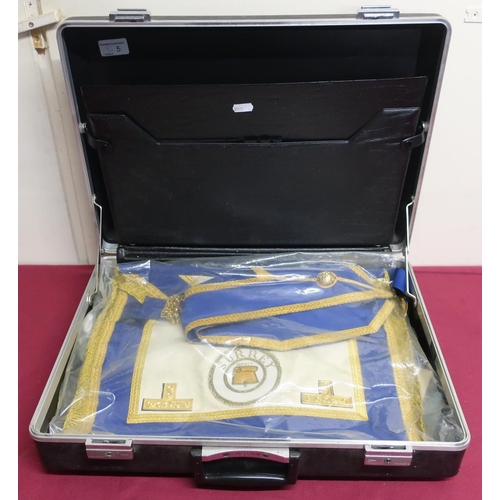 107 - travel trunk with various masonic Freemasons aprons, badges and other regalia