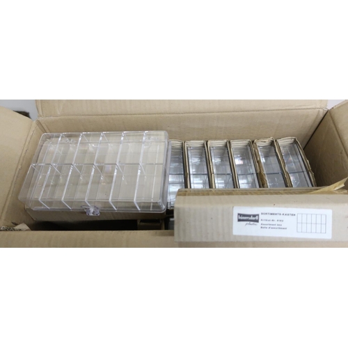 465 - Hunersdorll clear plastic multi compartment fishing tackle boxes, boxed as new