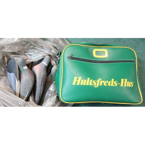 226 - Quantity of various assorted full body and half body pigeon decoys, with sports bag