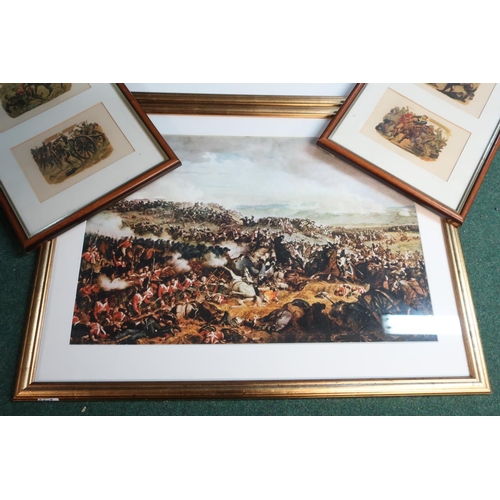 160 - Selection of various framed military prints, pair of Victorian scrap work style gallantry prints, th... 