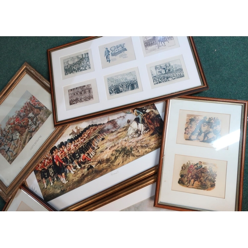 160 - Selection of various framed military prints, pair of Victorian scrap work style gallantry prints, th... 
