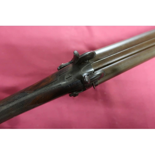 184 - H. Holland 12 bore pinfire underlever side by side shotgun with 27 1/2 inch barrels, the 14 3/4 inch... 