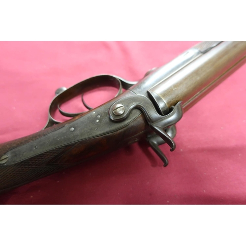 184 - H. Holland 12 bore pinfire underlever side by side shotgun with 27 1/2 inch barrels, the 14 3/4 inch... 