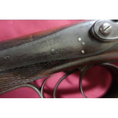 184 - H. Holland 12 bore pinfire underlever side by side shotgun with 27 1/2 inch barrels, the 14 3/4 inch... 