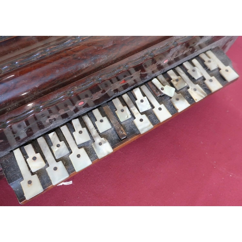 359 - Late 19th C Concertina, with 21 Mother of Pearl keys (W36cm)