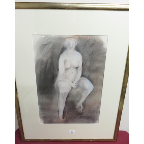 70 - Peter Nicholas (1934 - 2015) RSBS,: Nude female, seated on a stool, charcoal, signed and dated 78 (5... 