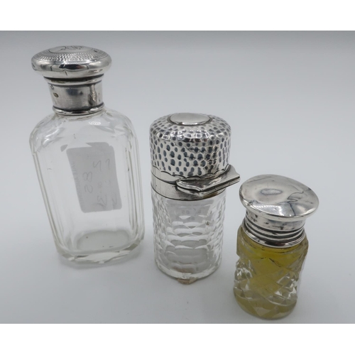 7 - Victorian hallmarked silver screw top faceted glass scent bottle, (H9cm), London 1895, an Edwardian ... 