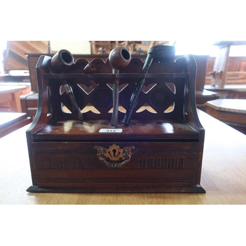 13 - Edwardian walnut pipe rack, raised back with single drawer with brass handle (H30cm x W23cm x D12cm)... 