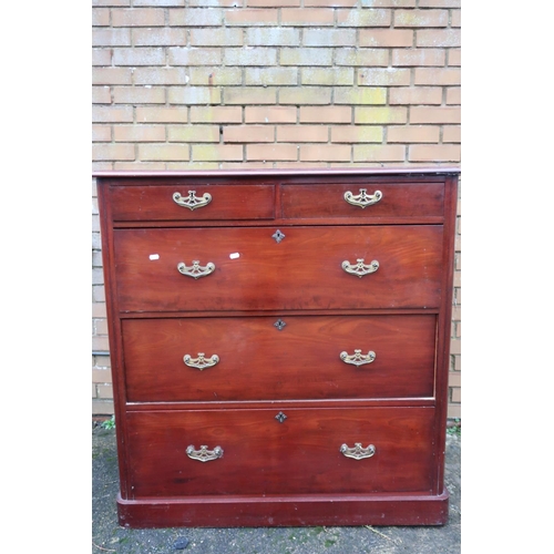 112 - Early 20th C mahogany chest of two short above three long drawers, on plinth base W110cm D58cm H110c... 