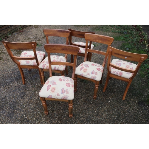 115 - Set of six country style dining chairs with upholstered seats and turned supports