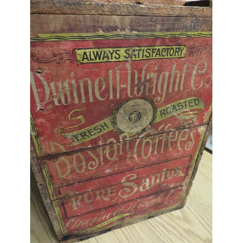 312 - Circa 1940s D.Weinell Wright and Co, American coffee wooden packing crate D37cm H37cm L52.5cm