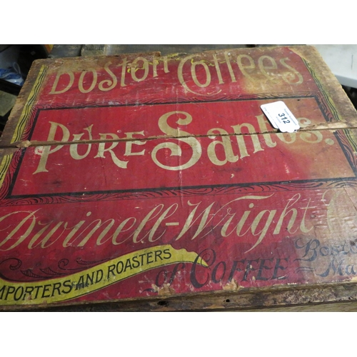 312 - Circa 1940s D.Weinell Wright and Co, American coffee wooden packing crate D37cm H37cm L52.5cm