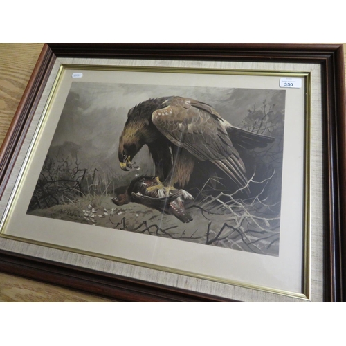 350 - Framed and mounted auto type coloured A. Thorburn print of bird of prey with prey (65cm x 50cm inclu... 