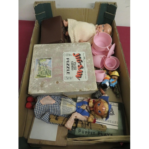 375 - 1960's Pelham Puppet, wooden jigsaw and a small selection of toys