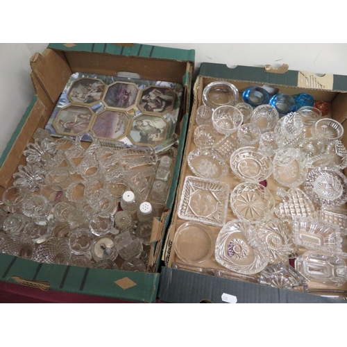 376 - Early 20th C cut glass salts, napkin rings, knife rests and other tableware (2 boxes)