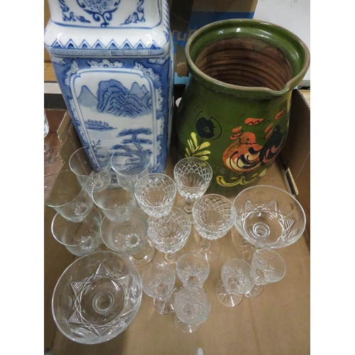 398 - Set of six lead crystal hock glasses, hob nail decoration on hexagonal tapering stem and other part ... 