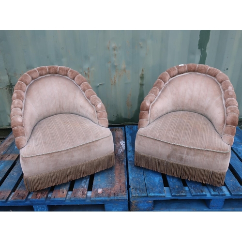 103 - Pair of late Victorian upholstered low tub chairs on turned supports (2)